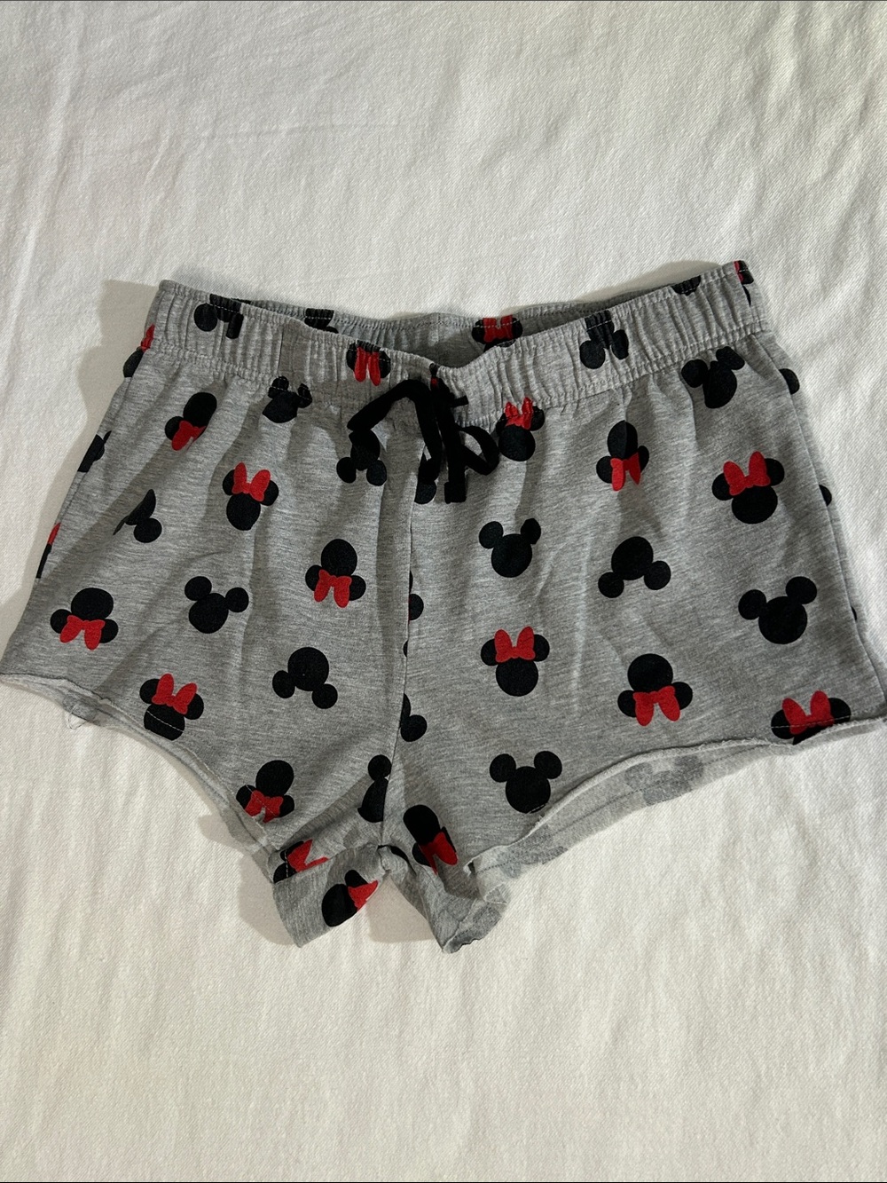 Disney Gray Lounge Shorts with Mickey and Minnie Heads With Red Bows